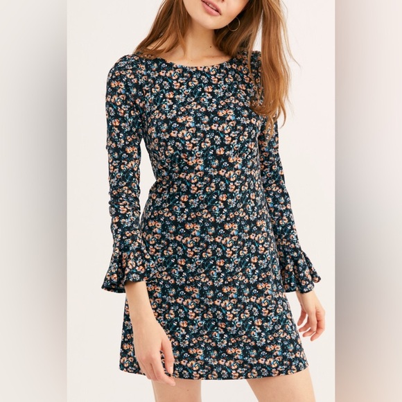 Free People women’s Say hello Floral Long Sleeve mini Dress size SP - Picture 7 of 16
